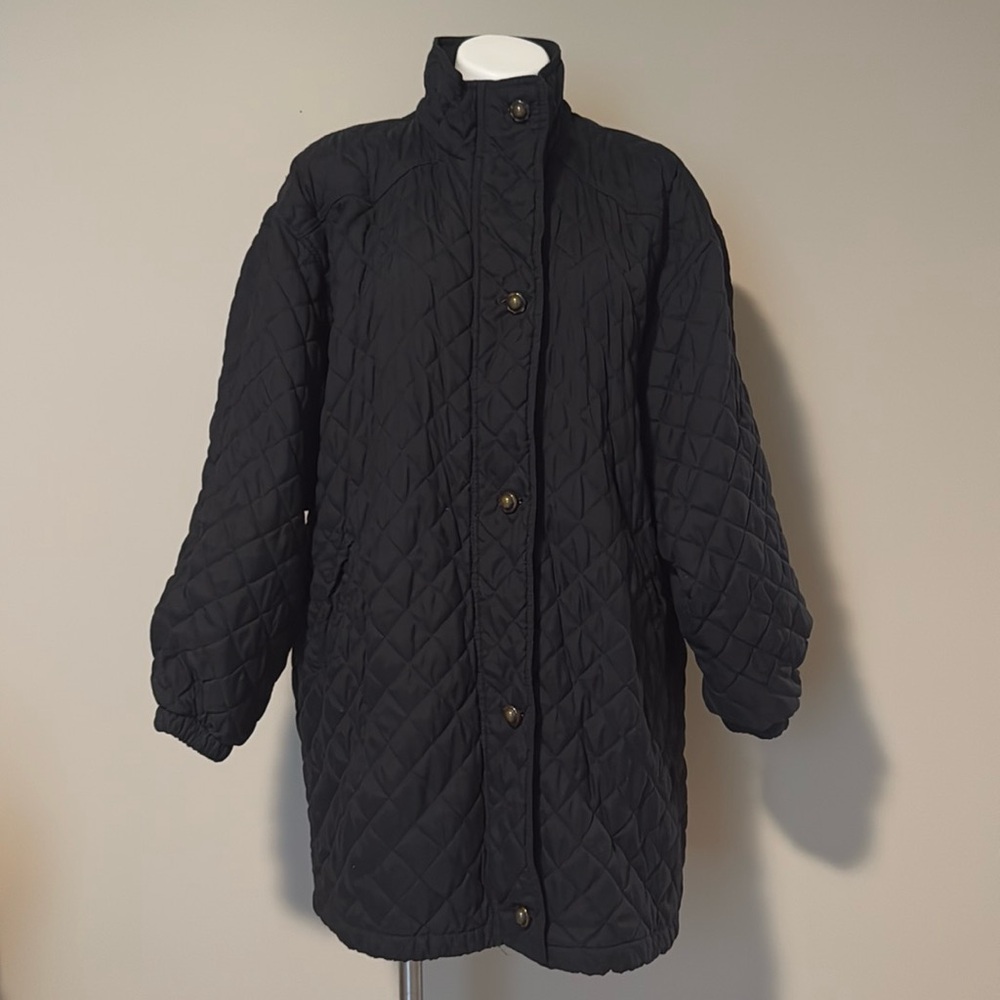 Vintage Talbots Black Quilted Winter Jacket Coat Thermoloft Insulation Large